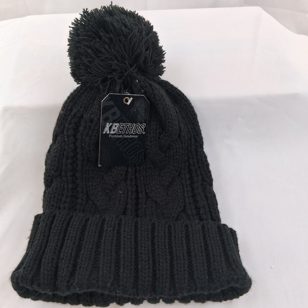 KBETHOS Premium Headwear Black Cable Knit Bobble Pom Pom Beanie One Size Women